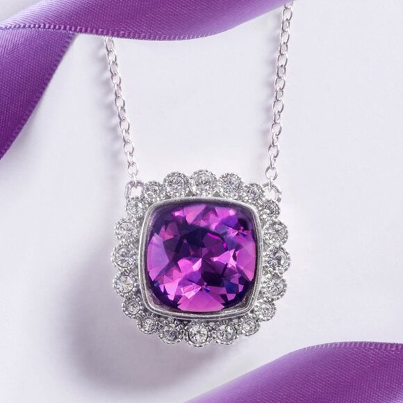 Official Swarovski Crystal Purple Amethyst Necklace, 925 Sterling Silver - Picture 1 of 6